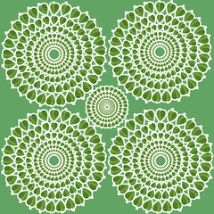 A seamless pattern with mulberry green leaves circles