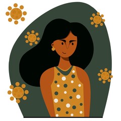 Flag Ilustration character of girl with covid 19 or Coronavirus avatar background.
