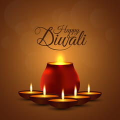 Happy diwali vector illustration invitation greeting card with diwali diya oil lamp