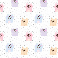 Seamless Kid Pattern with Cute Cartoon Bear Design on White Background