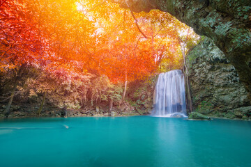 wonder Waterfall in Deep forest at Erawan waterfall National Park.