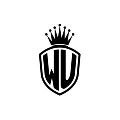 Monogram logo with shield and crown black simple WU