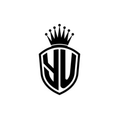 Monogram logo with shield and crown black simple YU