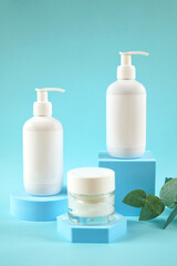 Cosmetic skincare container blank mockups in styled setting.