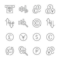 Currency icons set. Currency pack symbol vector elements for infographic web