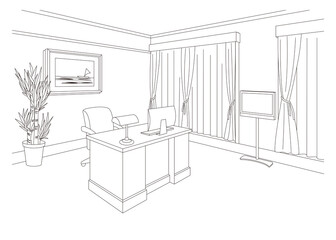 オフィスの線画ベクターイラスト