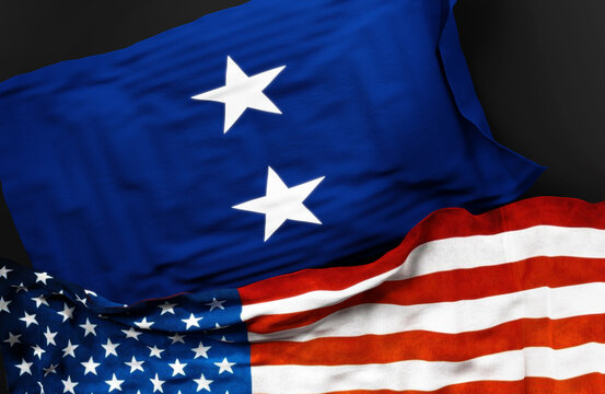 Flag of a United States Navy rear admiral along with a flag of the United States of America as a symbol of unity between them, 3d illustration