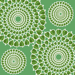 A seamless mulberry green leaves circle pattern