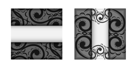 White greeting card with black indian pattern