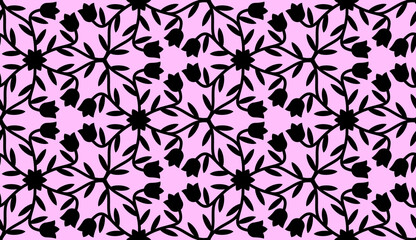 Seamless pattern with Campanula (Platycodon) flowers. Endless floral texture, cutting stencil. Vector silhouette illustration.