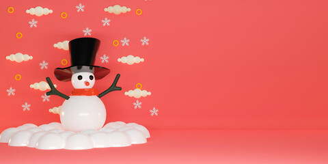 Merry Christmas background with cute snowman