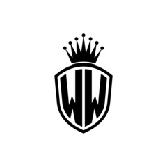 Monogram logo with shield and crown black simple WW