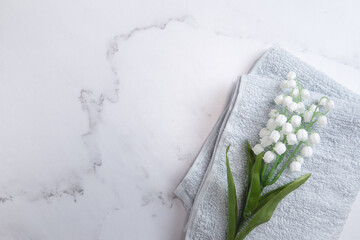 鈴蘭・すずらん・スズランの花。コピースペース有りの白背景