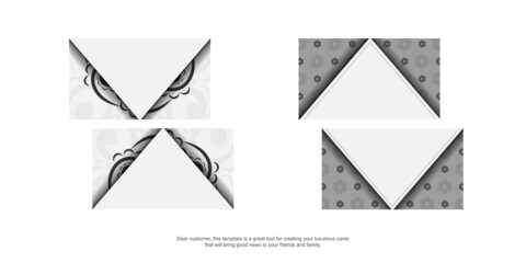 White color business card template with black vintage ornament