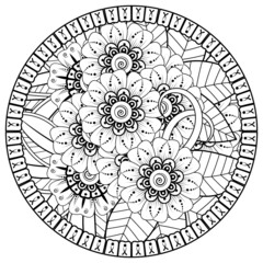 Circular pattern in the form of mandala with flower for henna, mehndi, tattoo, decoration. 