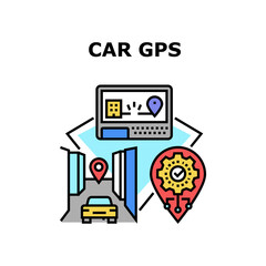 Car Gps Device Vector Icon Concept. Car Gps Device For Showing Location And Searching Way Direction. Navigation System Electronic Gadget And Application For Search Route Color Illustration