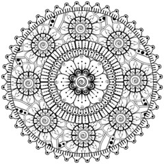 Circular pattern in the form of mandala with flower for henna, mehndi, tattoo, decoration. 