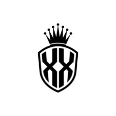 Monogram logo with shield and crown black simple XX