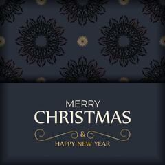 Dark blue merry christmas flyer with luxury pattern