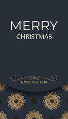 Flyer merry christmas and happy new year dark blue color with winter gold ornament