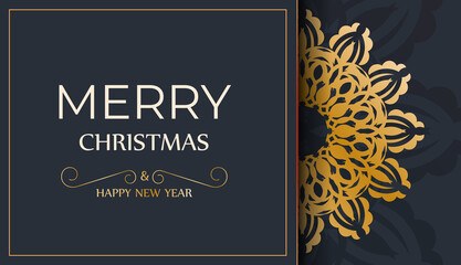 Merry christmas and happy new year dark blue flyer with luxury gold ornaments