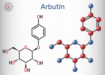 Arbutin, ursin, arbutoside, glycoside molecule. It is found in plants, preparations from them are used in medicine for diseases of bladder as antiseptic. Sheet of paper in a cage