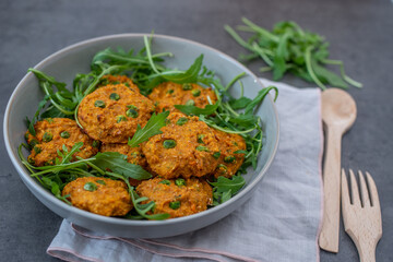 Homemade fried sweet potato cakes on a plate