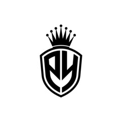 Monogram logo with shield and crown black simple PY