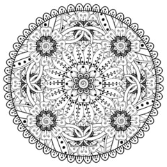Circular pattern in the form of mandala with flower for henna, mehndi, tattoo, decoration. 
