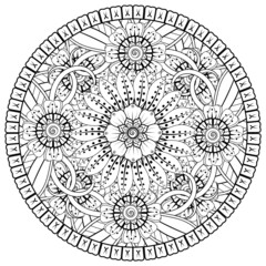 Circular pattern in the form of mandala with flower for henna, mehndi, tattoo, decoration. 