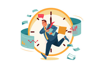 Man office worker multitasking. Businessman busy, job stress,