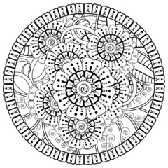 Circular pattern in the form of mandala with flower for henna, mehndi, tattoo, decoration. 