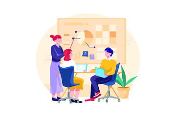 Business meeting and presentation. Teamwork in the office on project.