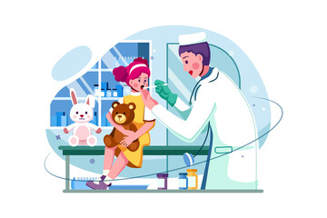 Kid checkup at children doctor Illustration concept. Flat illustration isolated on white background.