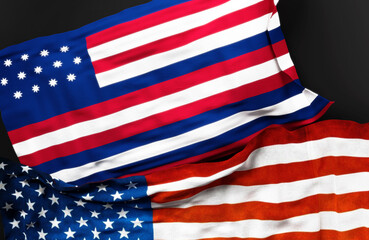 Obraz premium Flag of Serapis along with a flag of the United States of America as a symbol of unity between them, 3d illustration