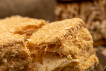 Layer cake with buttercream, close-up, selective focus.