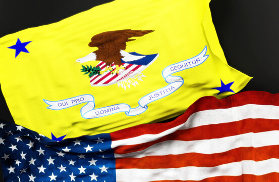 Flag of a United States Assistant Attorney General along with a flag of the United States of America as a symbol of unity between them, 3d illustration