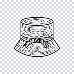 Hand drawn Straw Hat isolated on transparent background. Vector illustration.