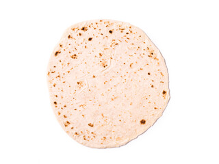 top view italian romagnola piadina isolated on white background
