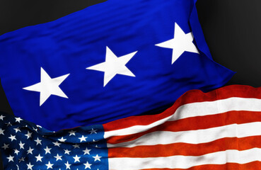 Flag of a United States Air Force lieutenant general along with a flag of the United States of America as a symbol of unity between them, 3d illustration