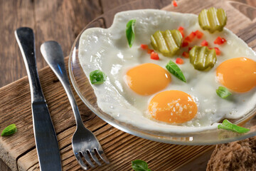 Healthy breakfast with scrambled eggs