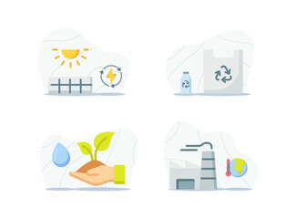 ecology icons set collection package white isolated background with modern cartoon flat style