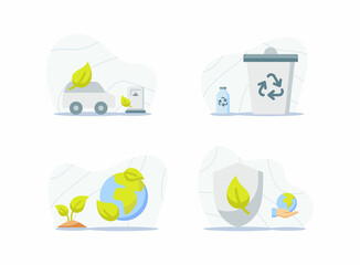 Naklejka premium ecology icons set collection package white isolated background with modern cartoon flat style