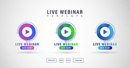 set live webinar buttons, banner icons, icon label illustrations, gradations, products, etc.