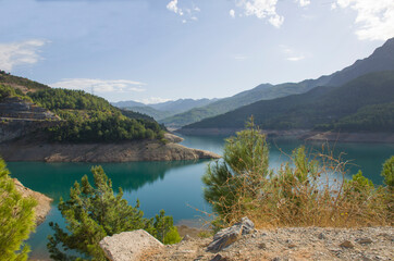 Beautiful nature in Turkey Lake Dim tea among mountains and trees