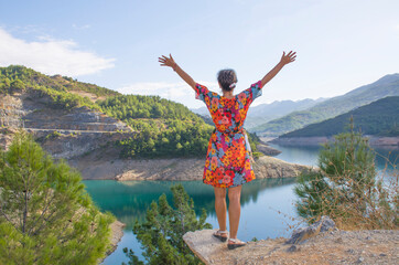 Beautiful nature in Turkey Lake Dim tea among mountains and trees