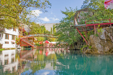 The recreation area near water in the summer
