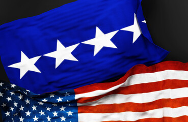 Flag of a United States Air Force general along with a flag of the United States of America as a symbol of unity between them, 3d illustration