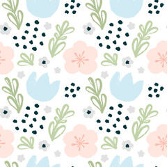 Seamless pattern with hand-drawn flowers. Vector design.