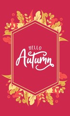 Obraz na płótnie Canvas Autumn Sale Promo Banner with Fall Foliage on Pink Background. Seasonal Shop Discount Offer with Red and Orange Leaves of Maple, Sale, Price Off Poster or Voucher Design. Cartoon Vector Illustration